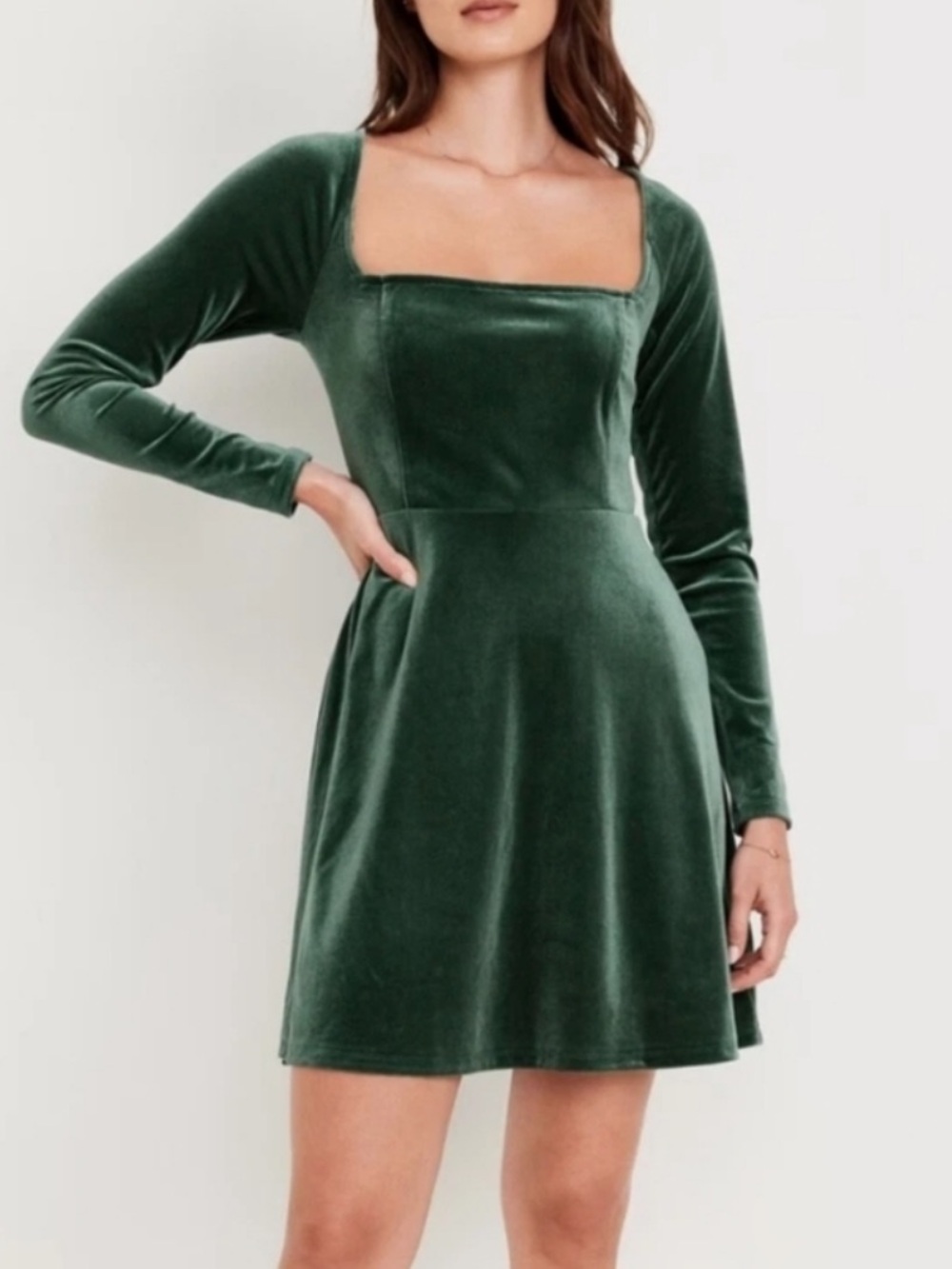 Old Navy Green Velvet Fit and Flare Mini Dress